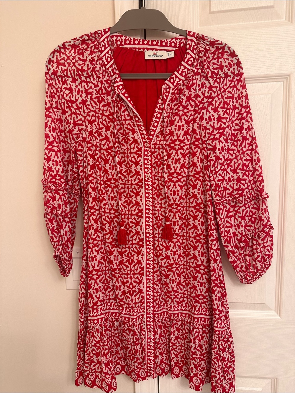 Vineyard Vines Red and White Tassel Tunic Mini Dress